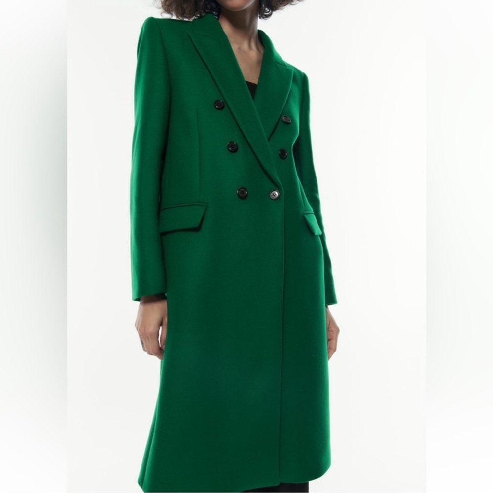 Zara green Coat Double Breasted Women's 
Mantengo Wool- Fits like “L”